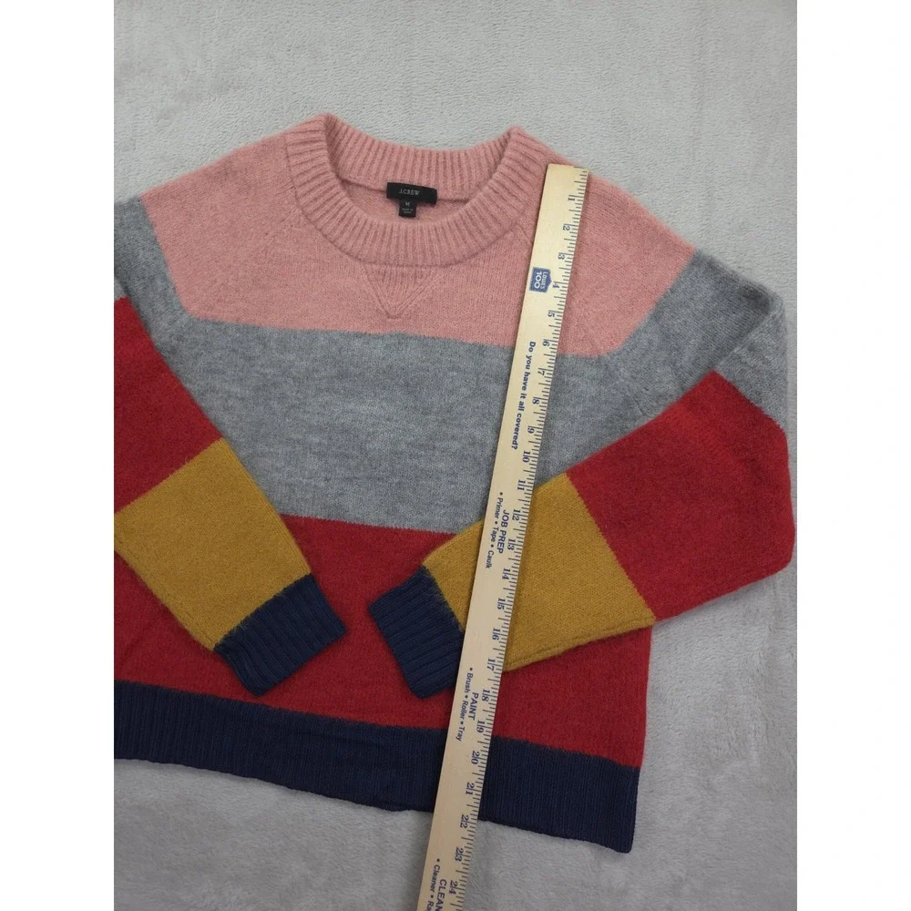 J Crew Sweater Womens Medium Alpaca Crewneck Multicolor Block Striped‎